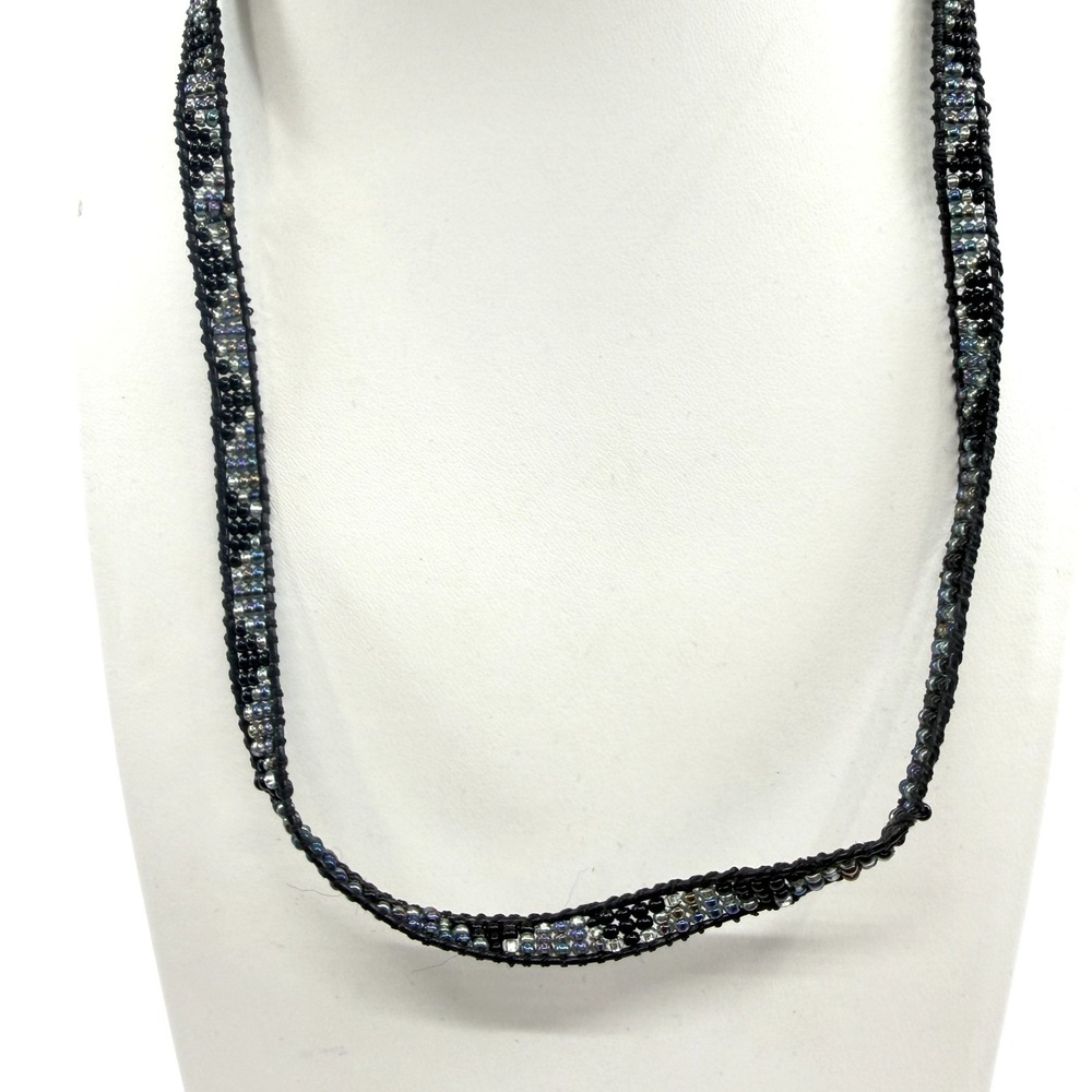 Black Iridescent Beaded Wrap Necklace - Bohemian Festival Jewelry